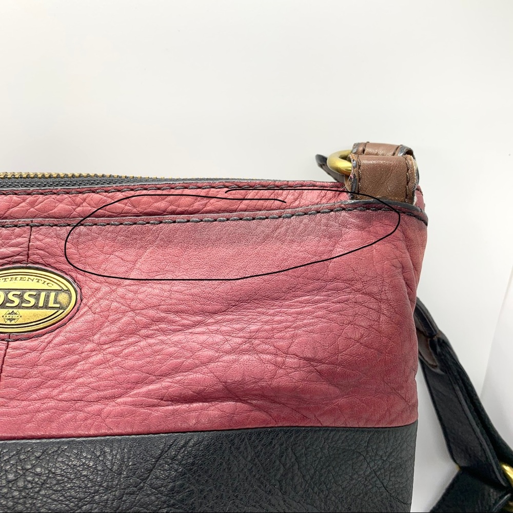 Vintage Fossil Black Burgundy Explorer Leather Patchwork Crossbody Bag - Picture 11 of 16